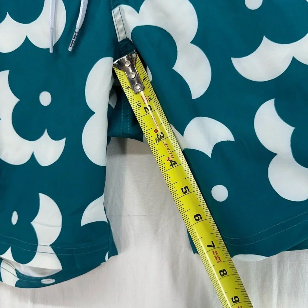 SC Sovereign SVRN Code Retro Teal Green Floral Print‎ Swim Trunks Mens Size M